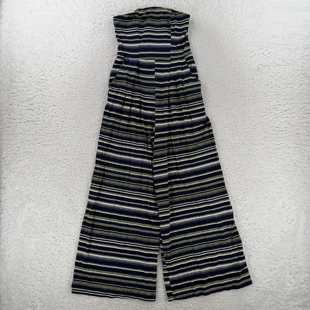 Fighting Eel Hawaii Jumpsuit Womens Small Blue Stripe Strapless Wide Leg Jersey